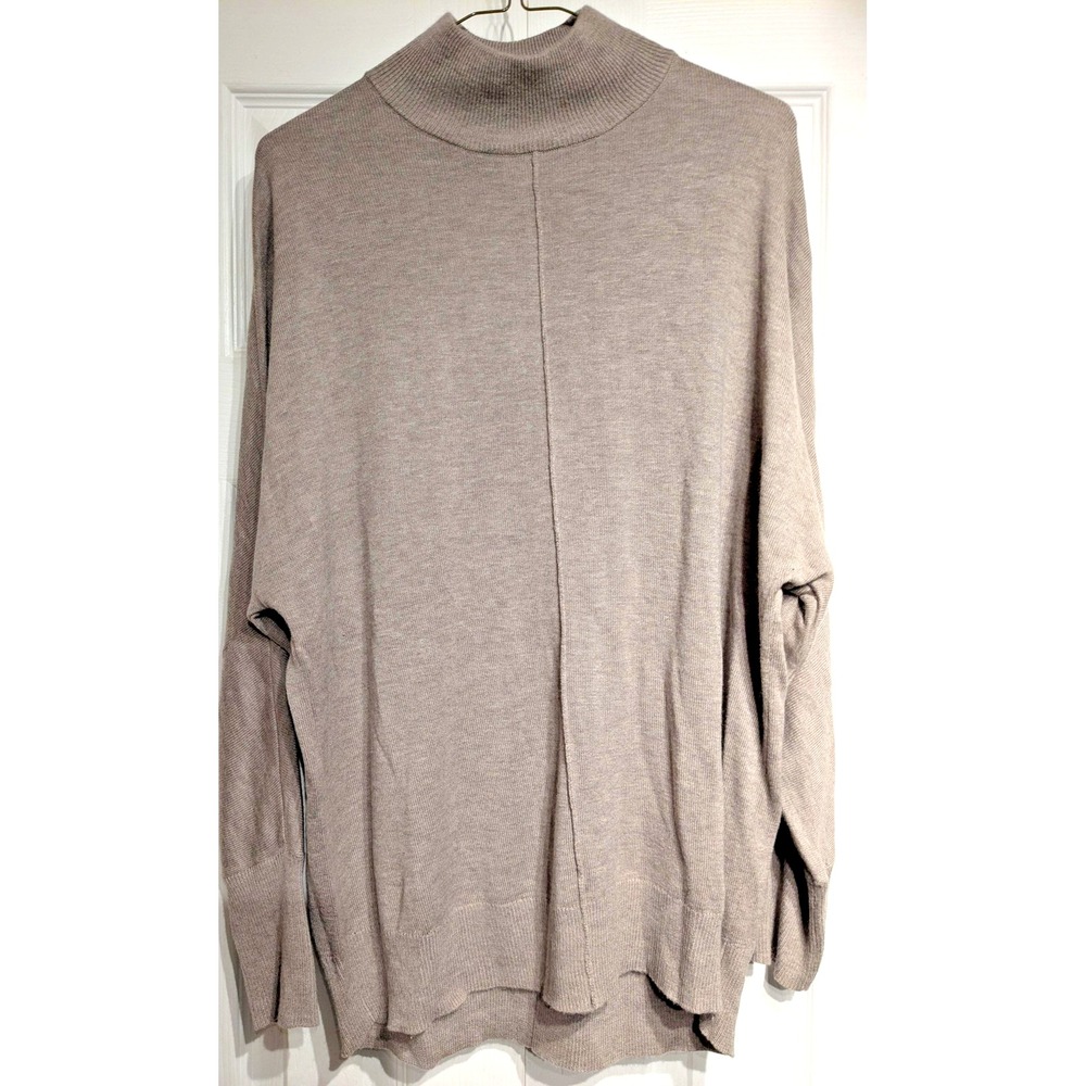 Magaschoni Sweater Womens XL Taupe Mock Neck Soft Knit Cashmere Blend Pullover
